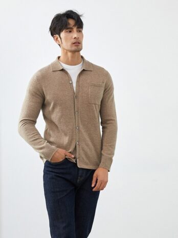 100% Goat Cashmere Cardigan Men’s POLO Collar Cardigan