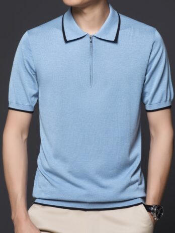 Half Zipper and Lapel Short-Sleeved T-shirt