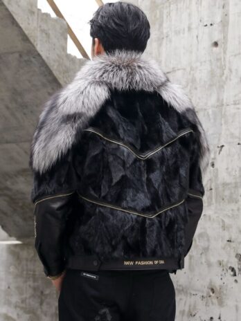 Luxury Real Silver Fox Fur Leather Overcoat