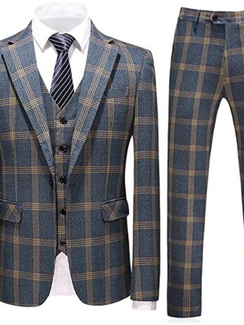 Mens Suits 3 Piece Check Plaid Suit