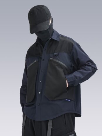 two colour long sleeve work shirt multiple pockets cotton techwear