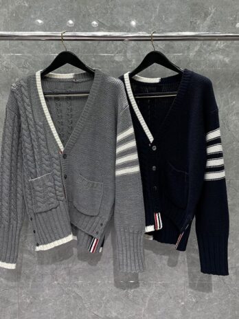 Cardigan Coat Wool V-neck Classes Stripes Sweater